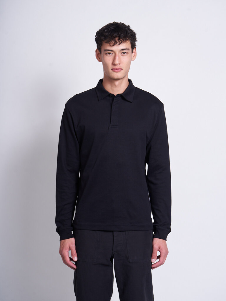 Sunspel Black Heavy Weight Polo Shirt