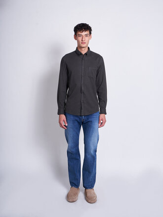 Sunspel Chemise Brushed Flannel Vert Foncé