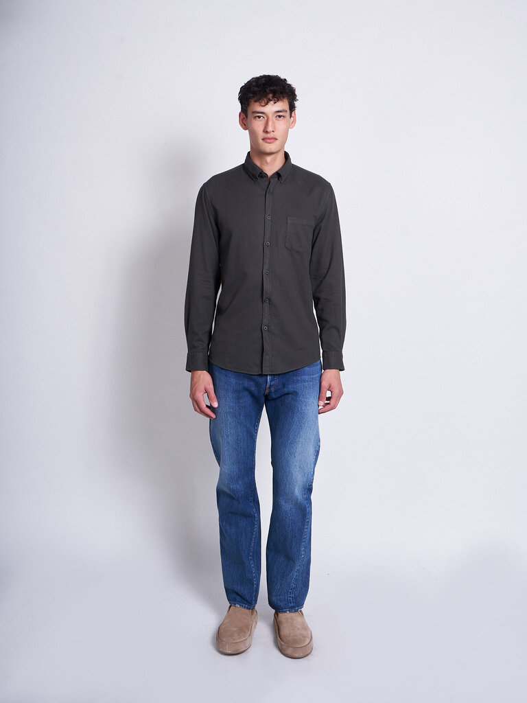 Sunspel Chemise Brushed Flannel Vert Foncé