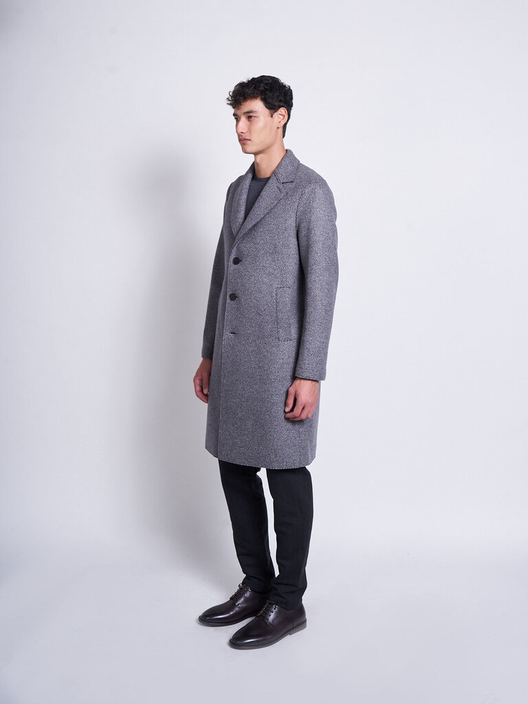 Harris Wharf London Black & White Broken Twill Overcoat