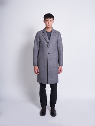 Harris Wharf London Black & White Broken Twill Overcoat Harris Wharf London Black & White Broken Twill Overcoat