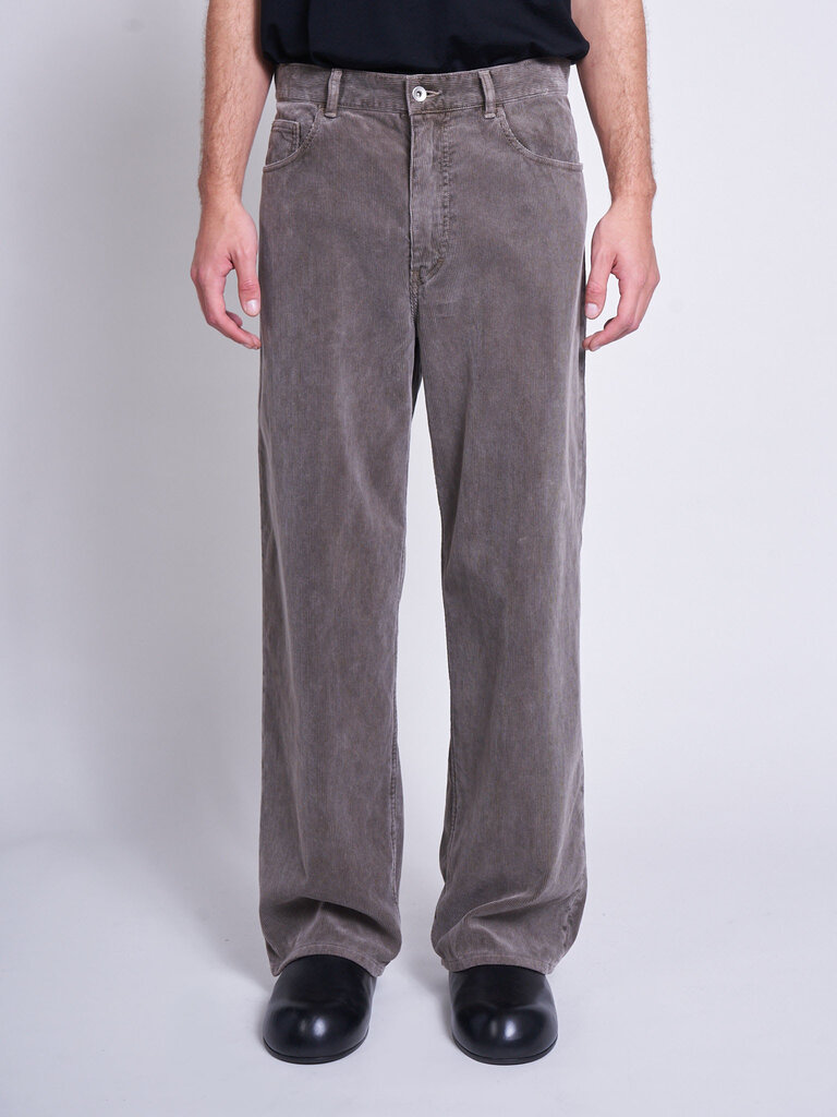 Auralee Pantalon Olive Pigment Dyed Finx Corduroy Wide 5P Brun Olive