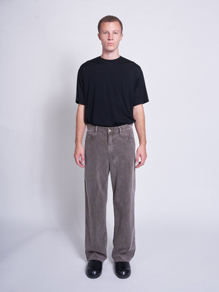 Auralee Pantalon Olive Pigment Dyed Finx Corduroy Wide 5P Brun Olive