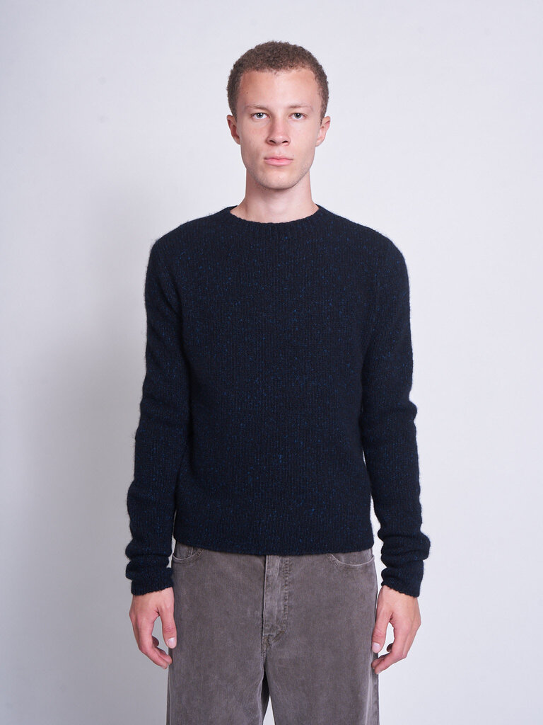 Auralee Chandail Cashmere Melange Knit Top Marine Noir