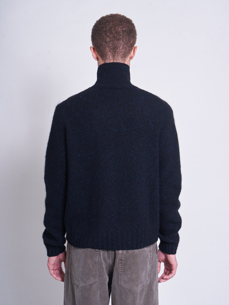 Auralee Top Nayy Black Cashmere Melange Knit Turtleneck Sweater