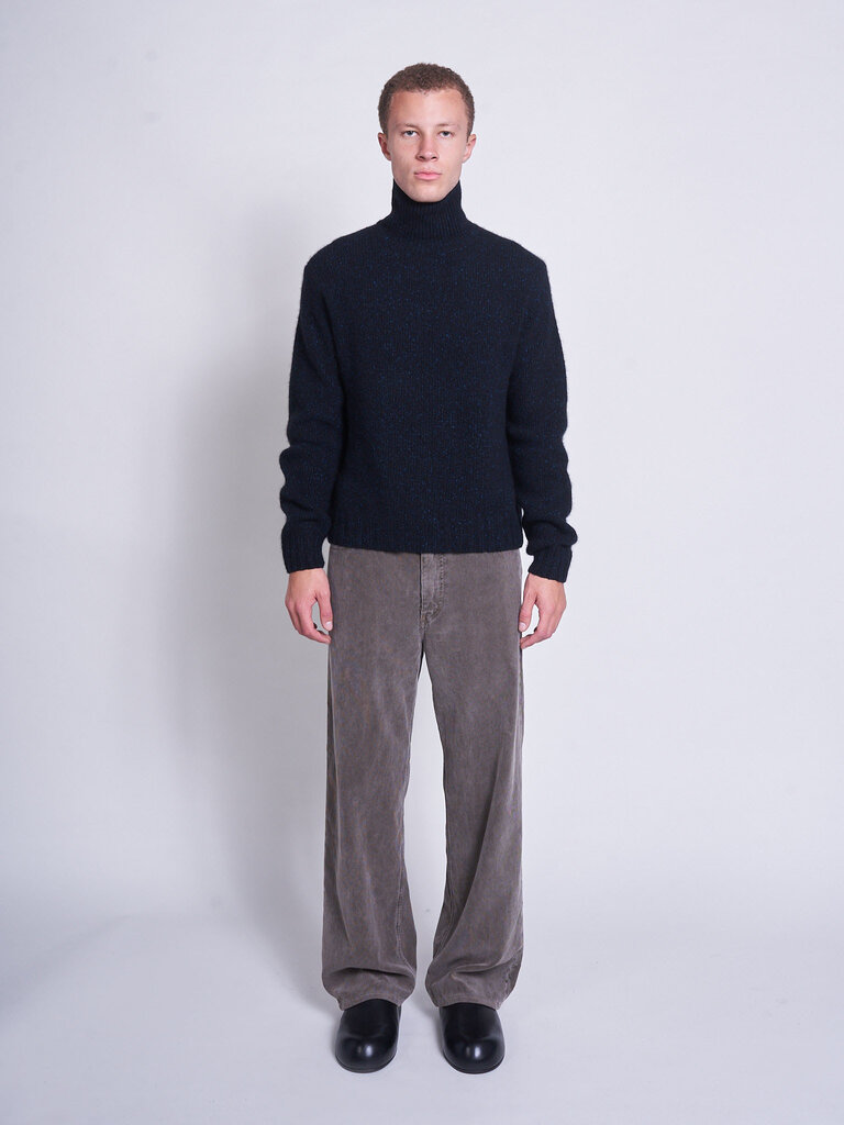 Auralee Top Nayy Black Cashmere Melange Knit Turtleneck Sweater