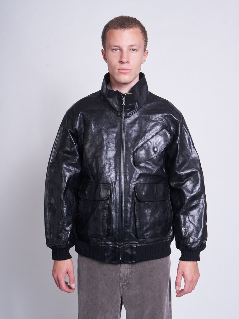 Auralee Blouson Lamb Leather Zip  Noir