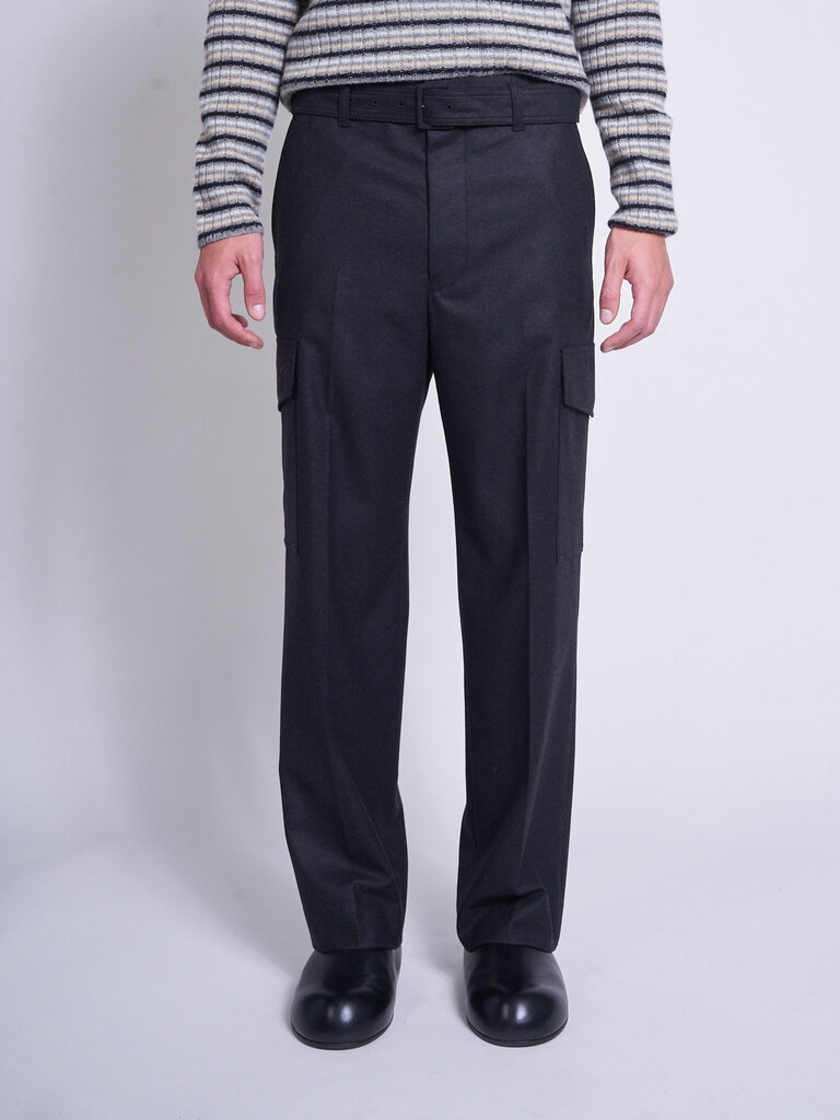Auralee Top Charcoal Wool Fulling Flannel Cargo Pants