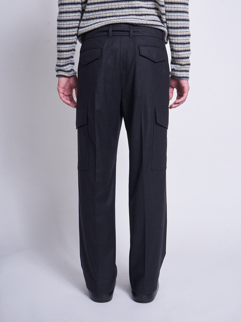 Auralee Top Charcoal Wool Fulling Flannel Cargo Pants