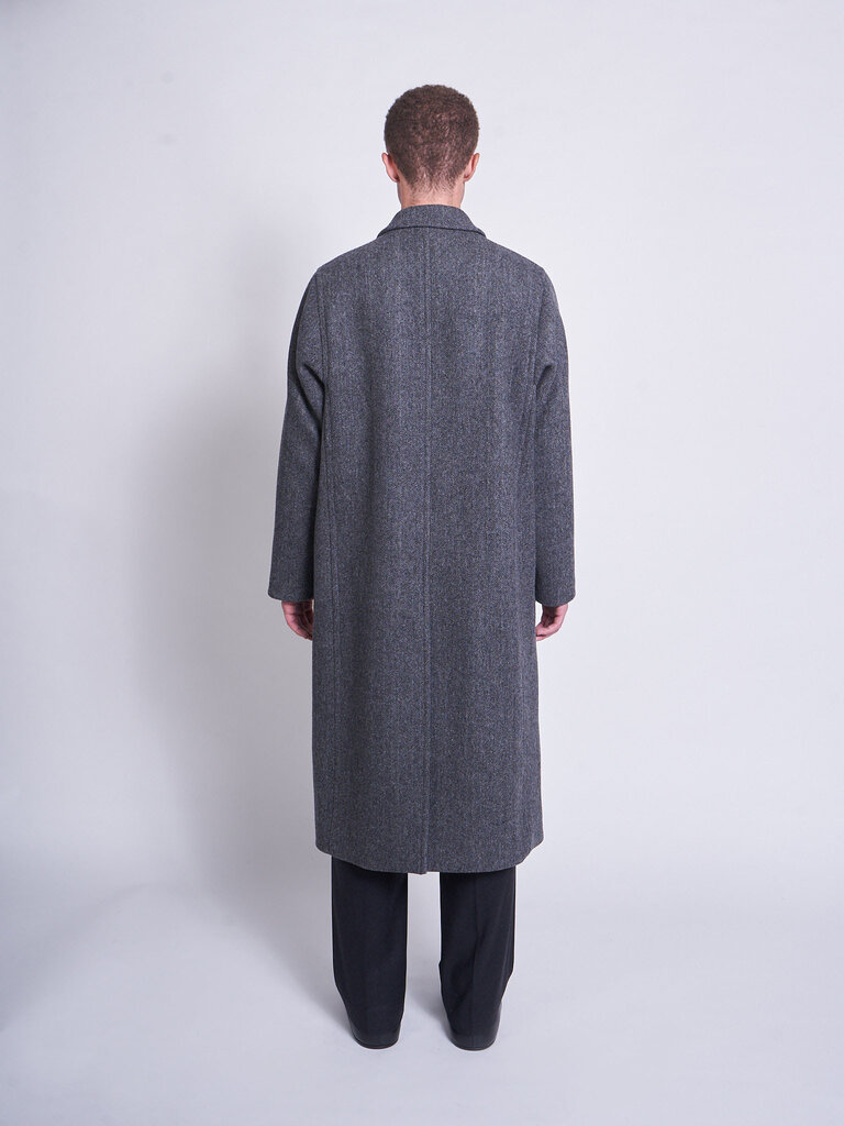 Auralee Manteau Herringbone Shetland Double Cloth Chevron Gris