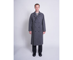 Auralee: Gray Herringbone Shetland Double Cloth Coat | Men's