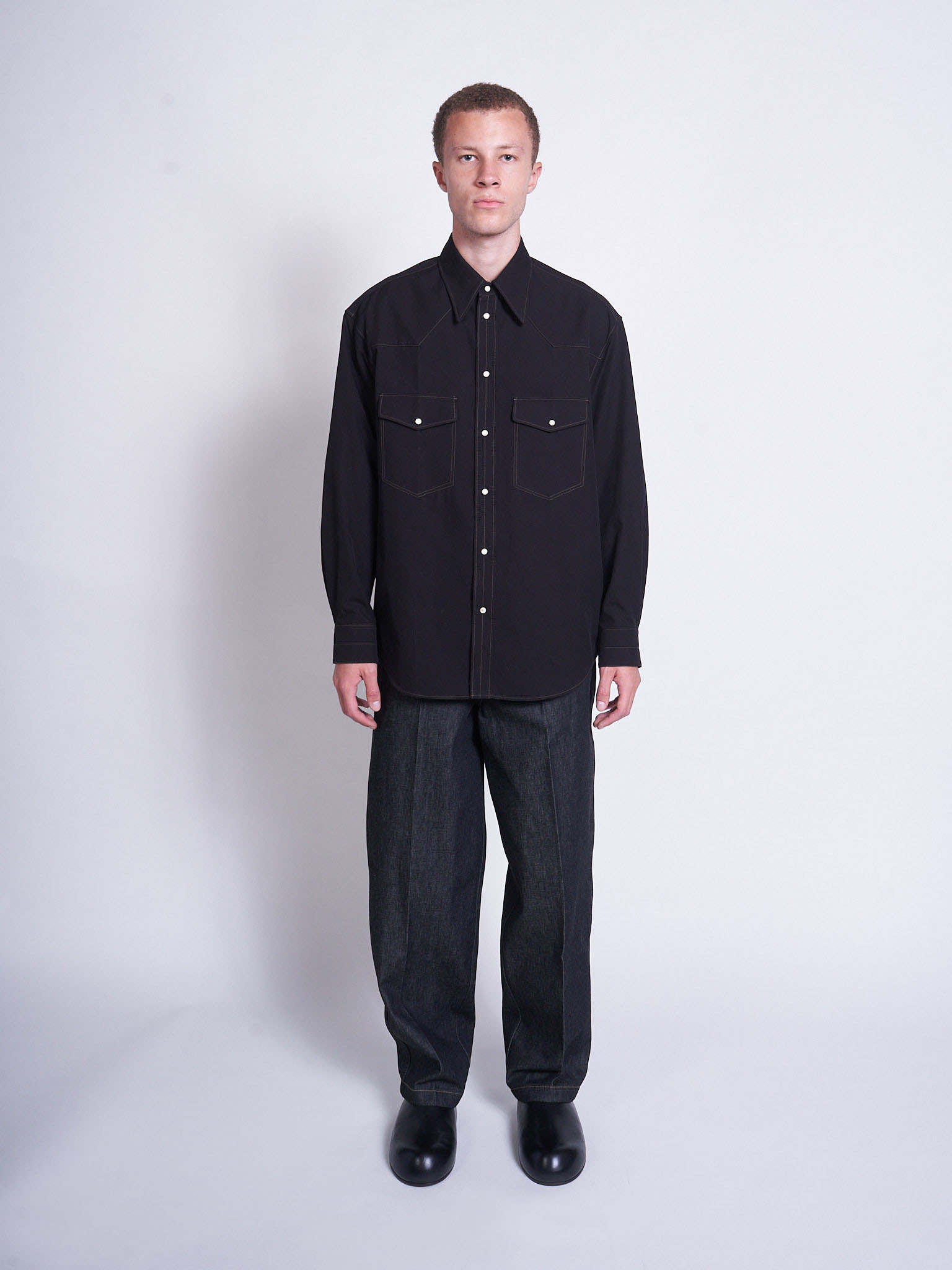 Lemaire: Black Western Shirt | Men's Designer Clothes | MICHEL BRISSON