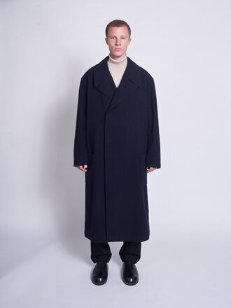Yohji Yamamoto Navy F Snap Long Coat Yohji Yamamoto Navy F Snap Long Coat