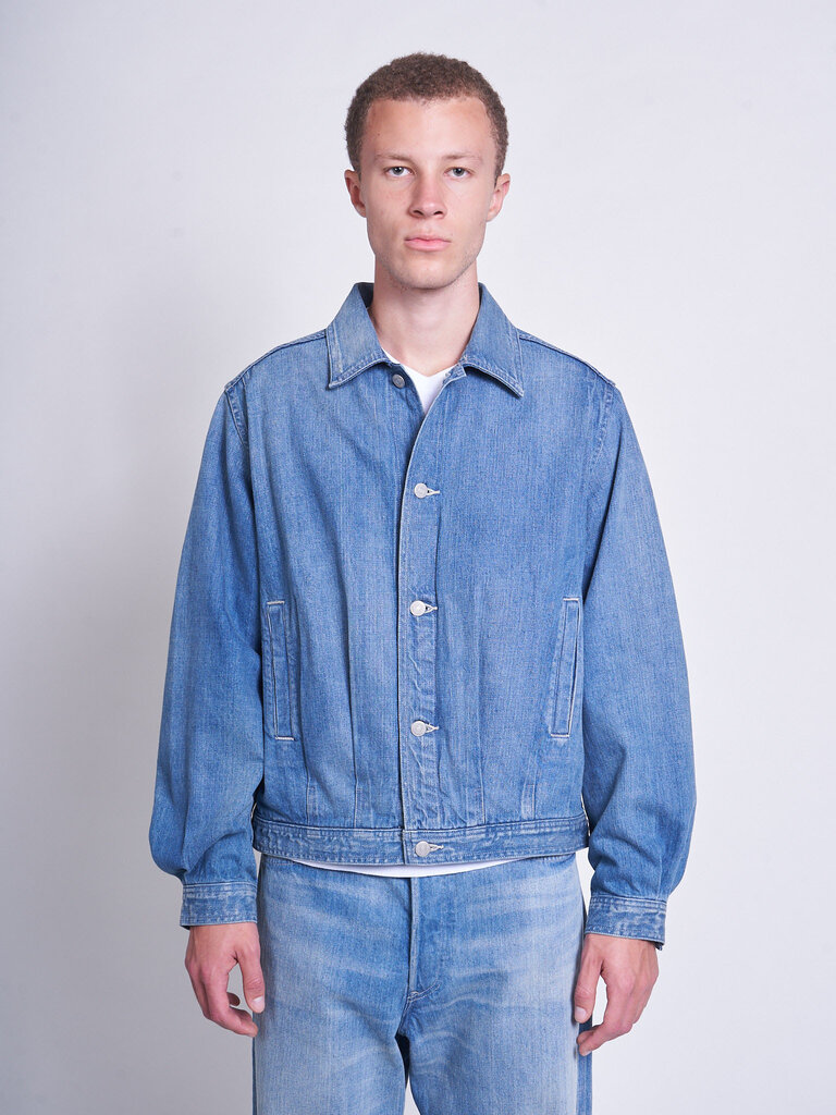 Auralee Blouson Selvedge Faded Light Denim Indigo Délavé Pâle