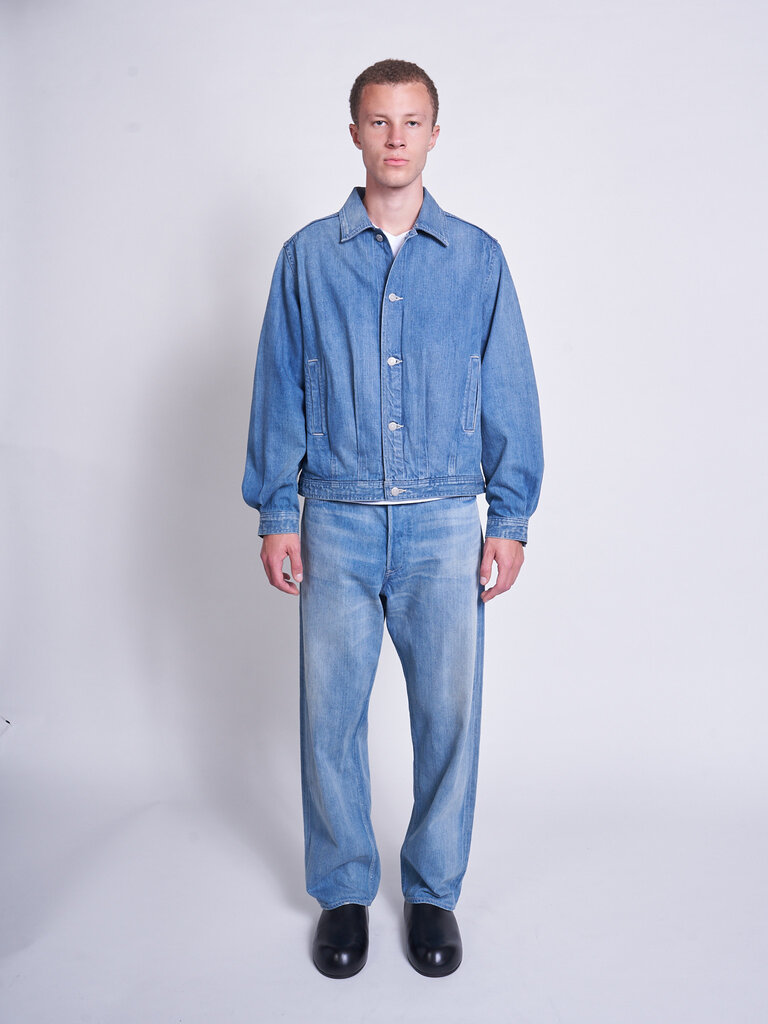 Auralee Blouson Selvedge Faded Light Denim Indigo Délavé Pâle