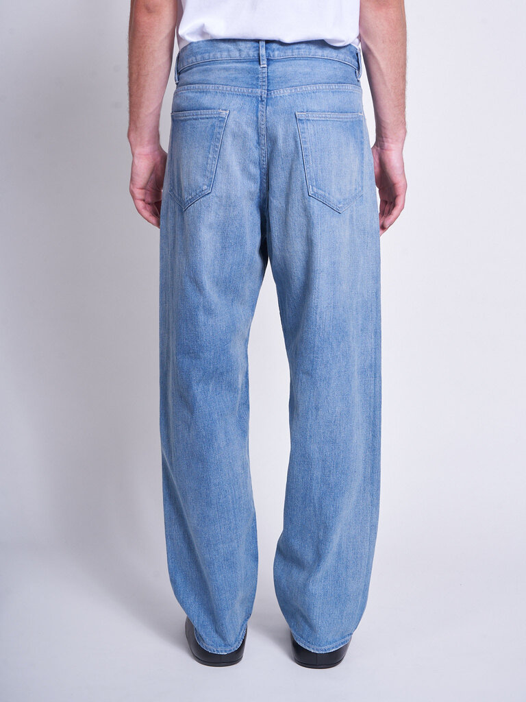 Auralee Light Indigo Selvedge Faded Light Denim Wide Jeans