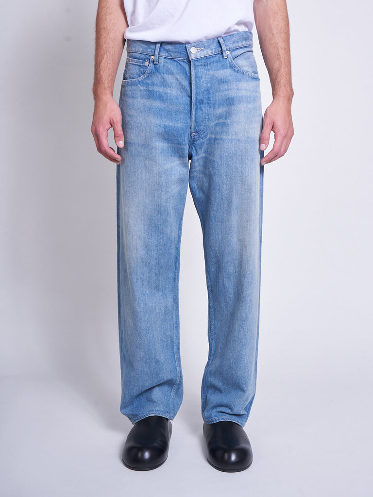 Auralee Light Indigo Selvedge Faded Light Denim Wide Jeans