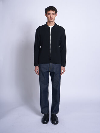 Batoner Black Solid Wool Rib Polo Zipup Cardigan