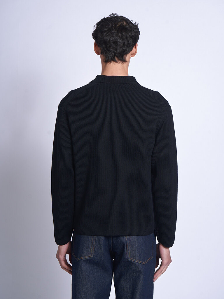 Batoner Cardigan Solid Wool Rib Polo Zipup Noir