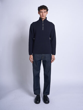 Batoner Navy Solid Wool Rib Half Zip Sweater