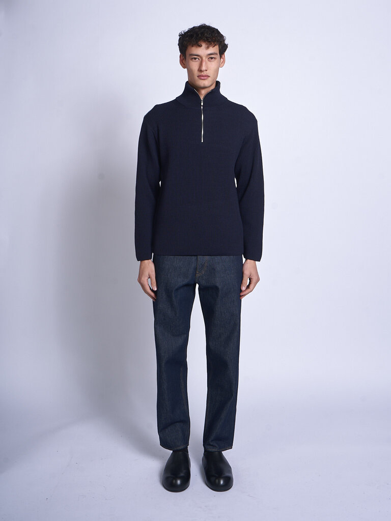 Batoner Chandail Solid Wool Rib Half Zip Marine