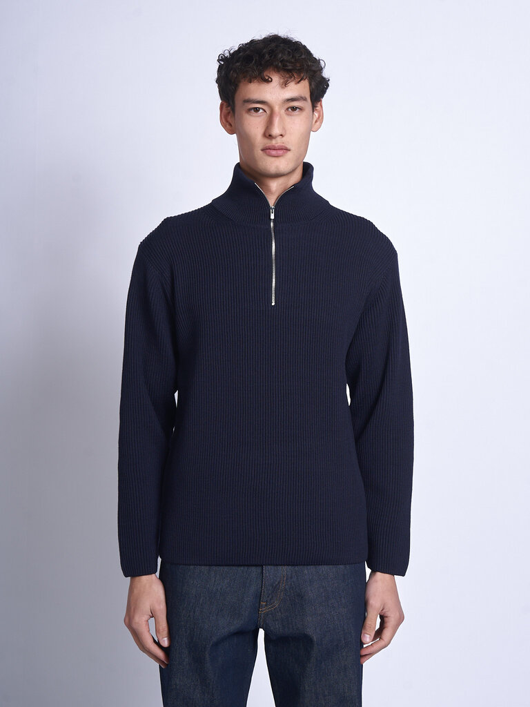 Batoner Chandail Solid Wool Rib Half Zip Marine