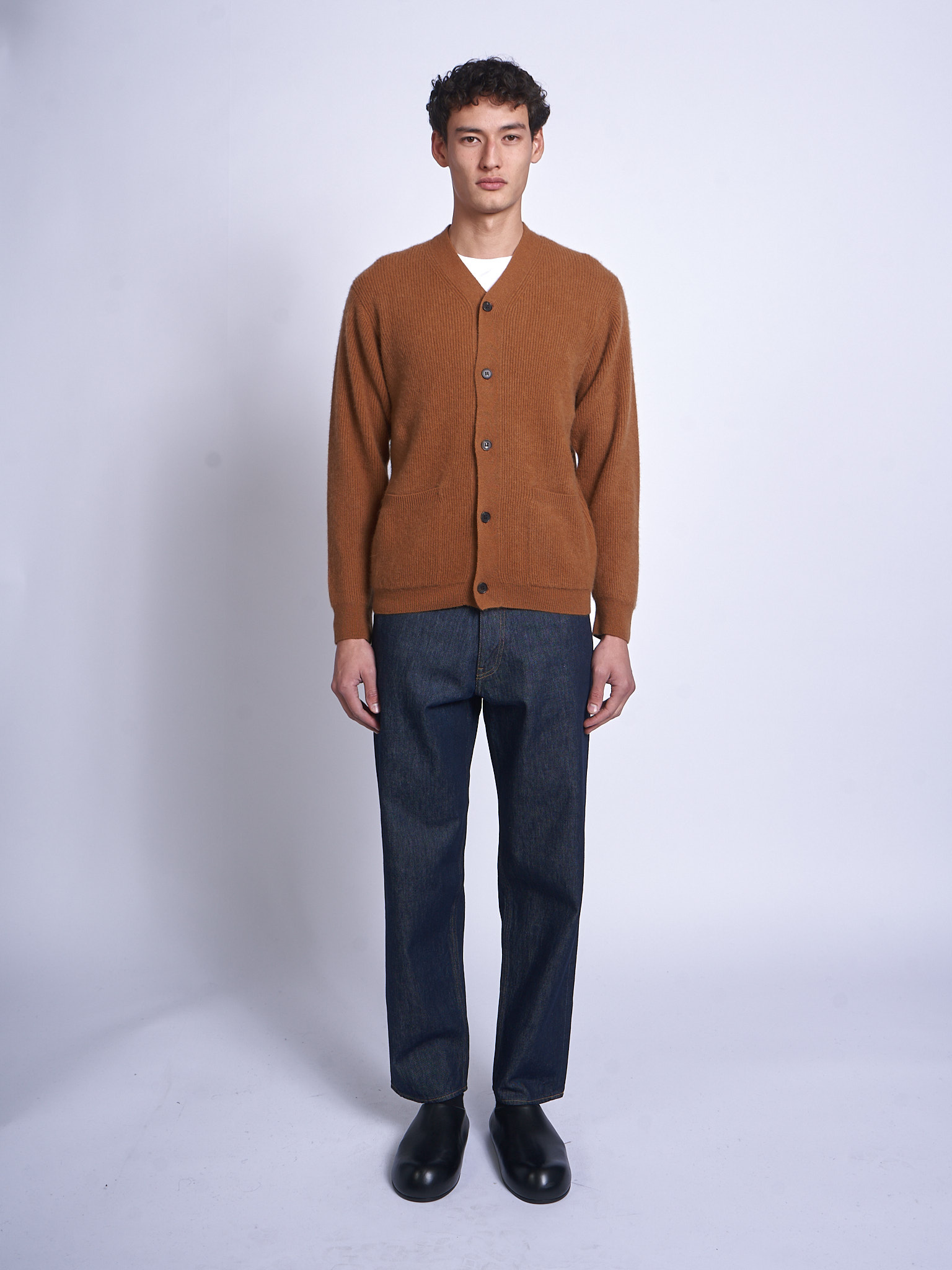 Batoner: Camel Cashmere Fox V Neck Cardigan | Men's Designer