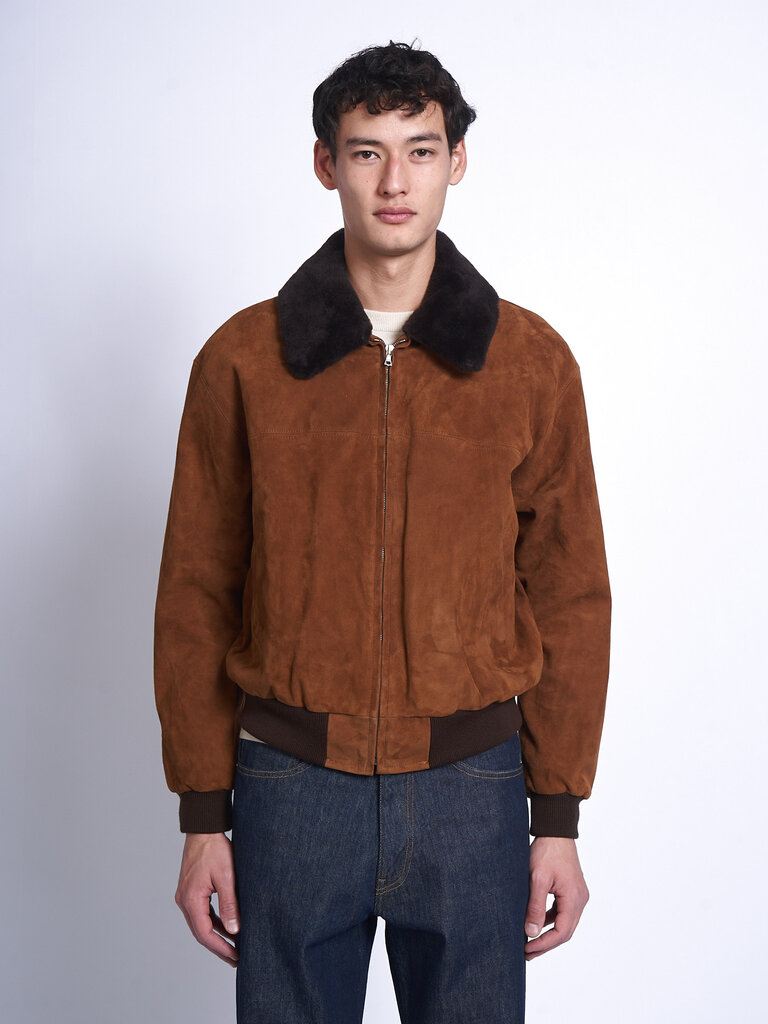 Auralee Camel Brown Goat Suede Zip Jacket