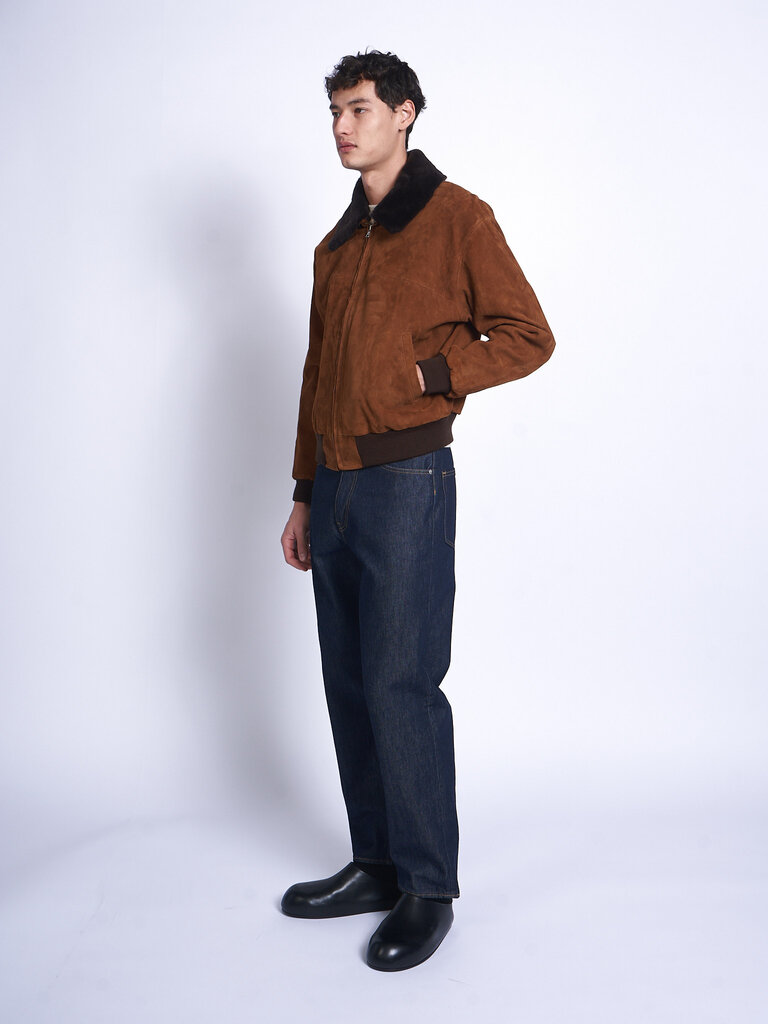 Auralee Camel Brown Goat Suede Zip Jacket