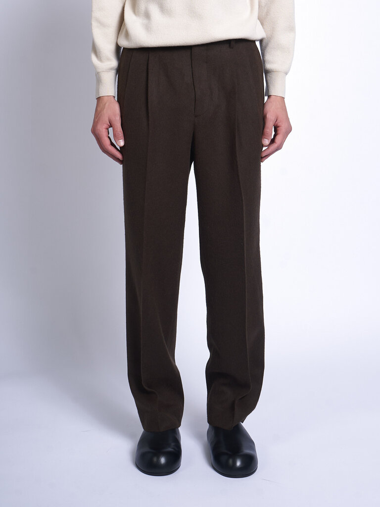 Auralee Pantalon BABY CAMEL FLANNEL TWO-TUCK Brun Foncé