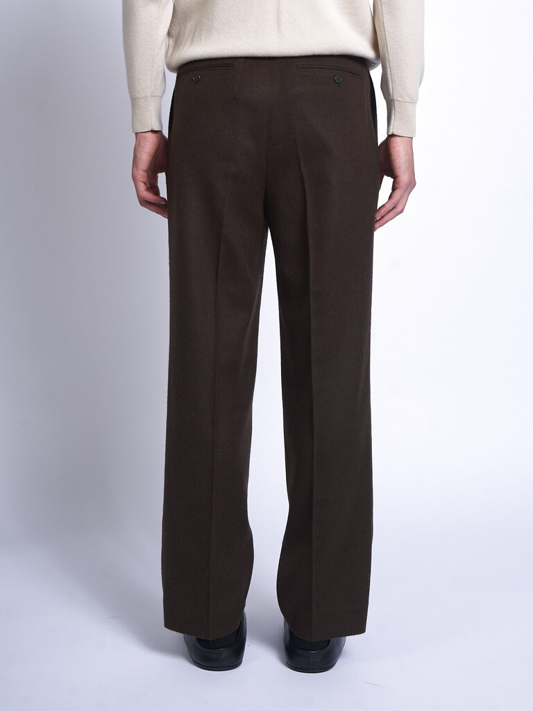 Auralee Pantalon BABY CAMEL FLANNEL TWO-TUCK Brun Foncé