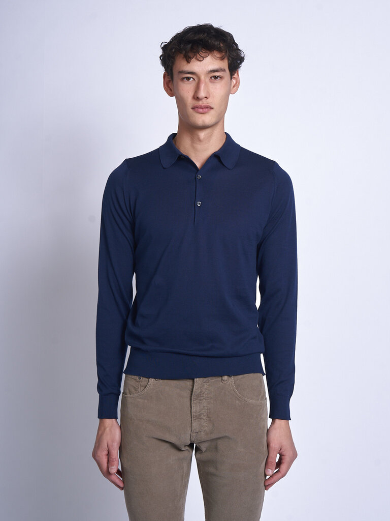 John Smedley French Navy Bradwell LS Polo