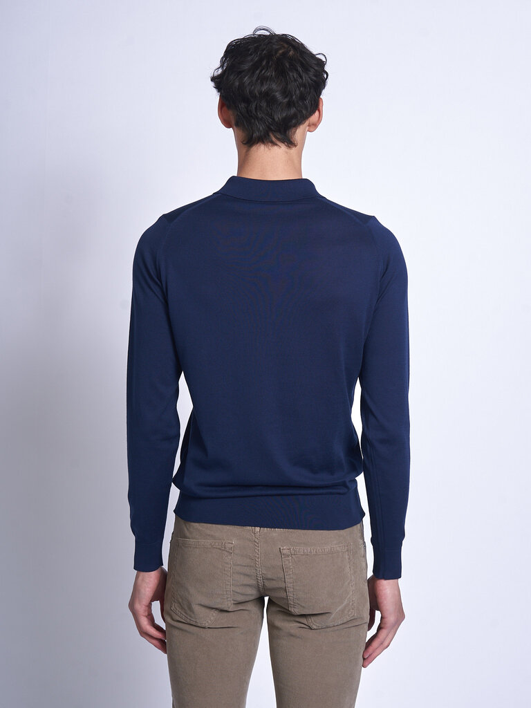 John Smedley French Navy Bradwell LS Polo