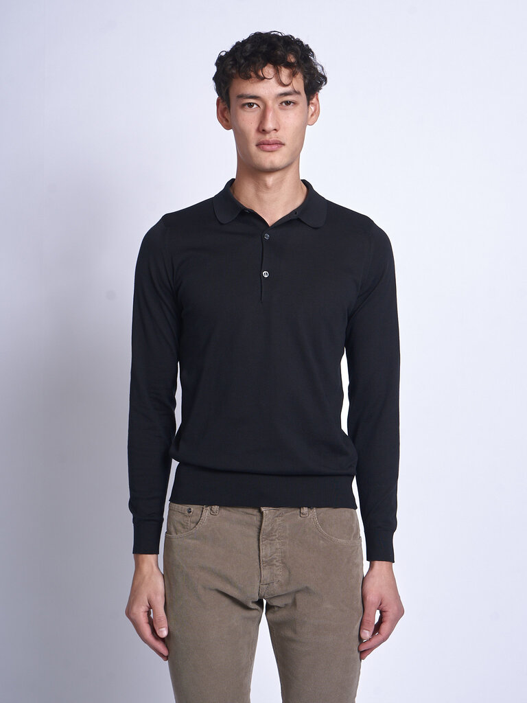 John Smedley Black Cotswold LS Polo
