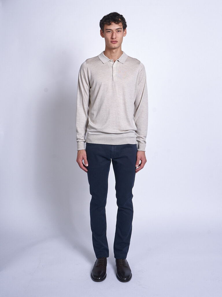 John Smedley Grey Fleece Cotswold LS Polo