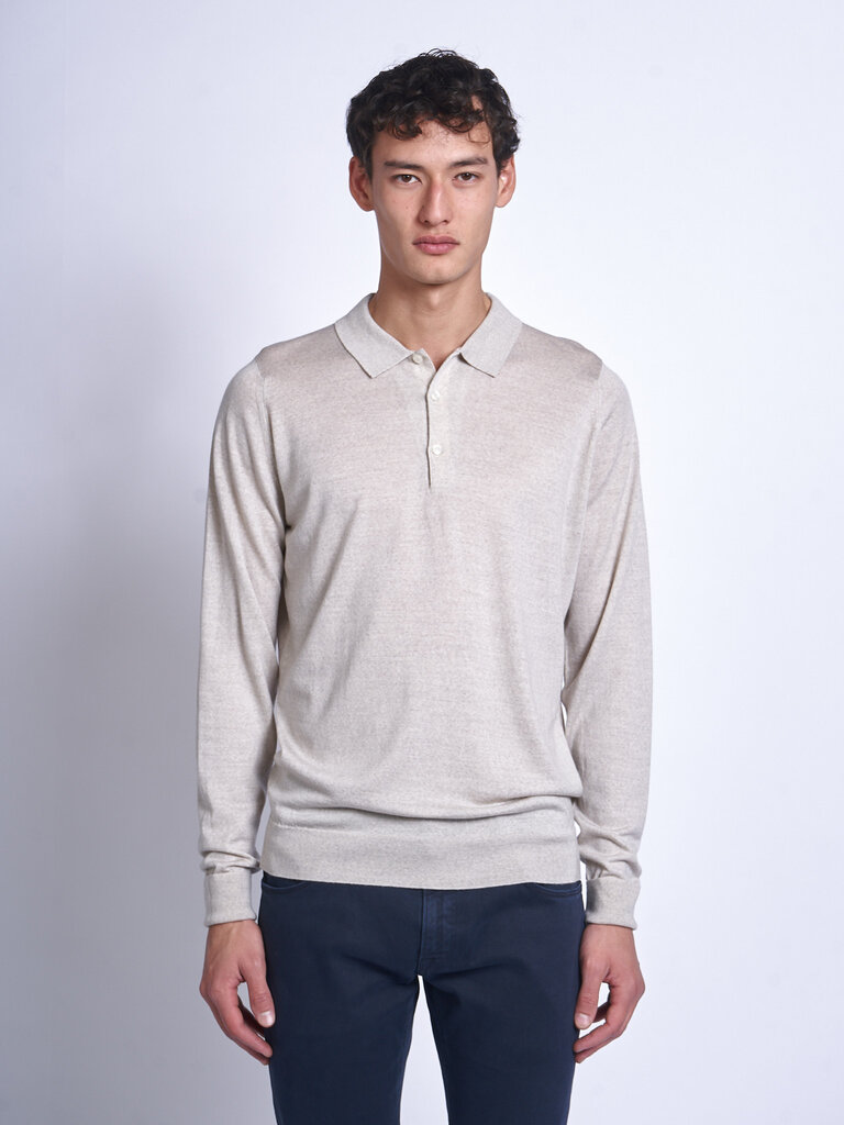 John Smedley Grey Fleece Cotswold LS Polo