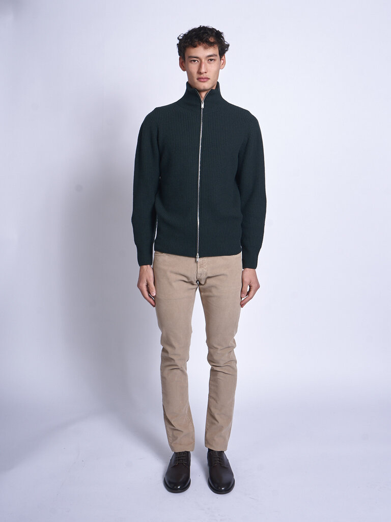 John Smedley Cardigan Mallam Ribbed LS Douglas Fir