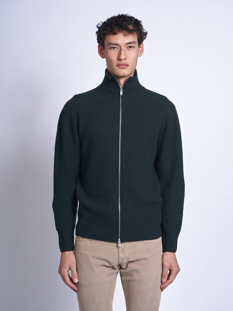 John Smedley Cardigan Mallam Ribbed LS Douglas Fir