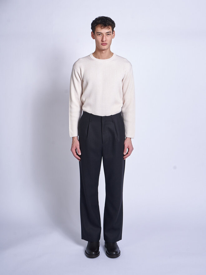 Auralee: Darl Charcoal Light Melton One-Tuck Pants | Men's