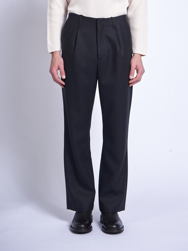 Auralee Pantalon Light Melton One-Tuck Charcoal Foncé