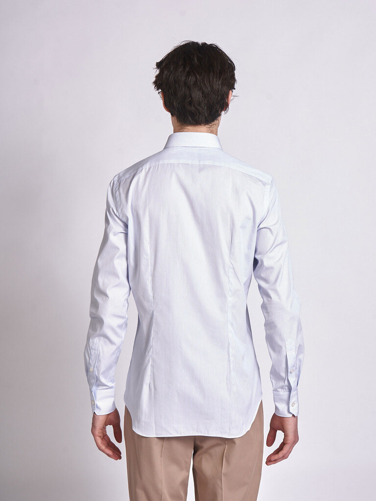 Xacus Chemise 11232-564ML Blanc Rayures Bleues Pâles