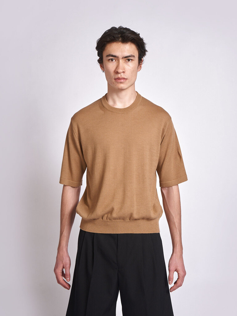 Auralee Camel Brown Cashmere Hard Twist Knit T-Shirt