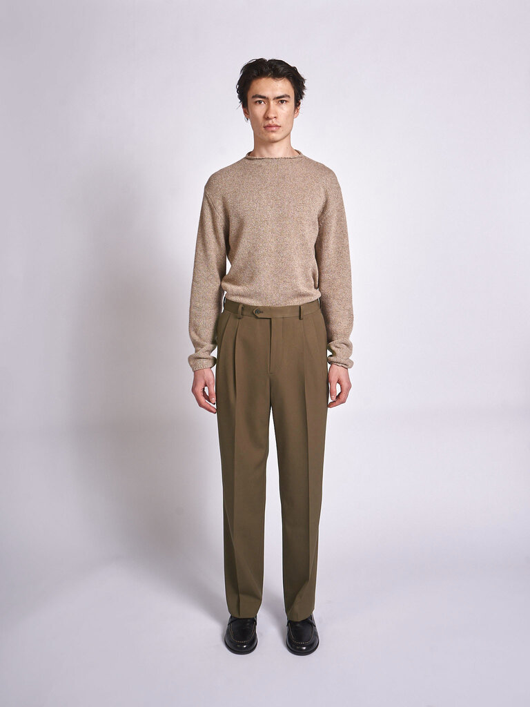 Auralee Pantalon Light Wool Max Two-Tucks Olive Fonçé
