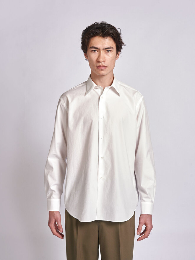 Auralee: White Washed Finx Twill Shirt | Men's Designer Clothes
