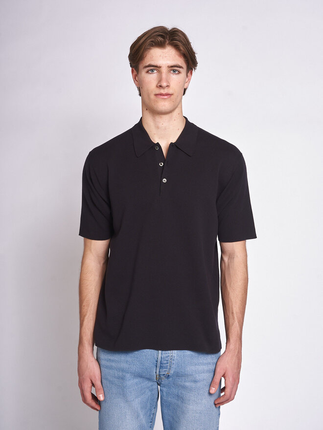 BATONER 32G SMOOTH KNIT POLO ニットポロ Batoner: Black 32G Smooth Knit S/S Polo | Men's Designer Clothes