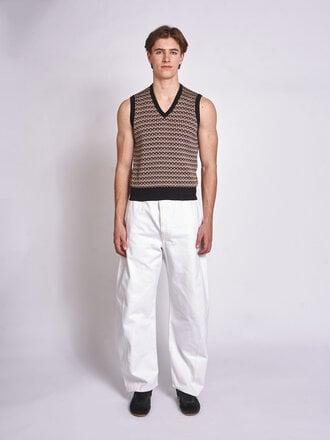 Lemaire Black/Beige/Blue V Neck Jacquard Sleeveless vest