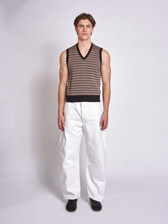 Lemaire Débardeur V Neck Jacquard Noir/Beige/Bleu