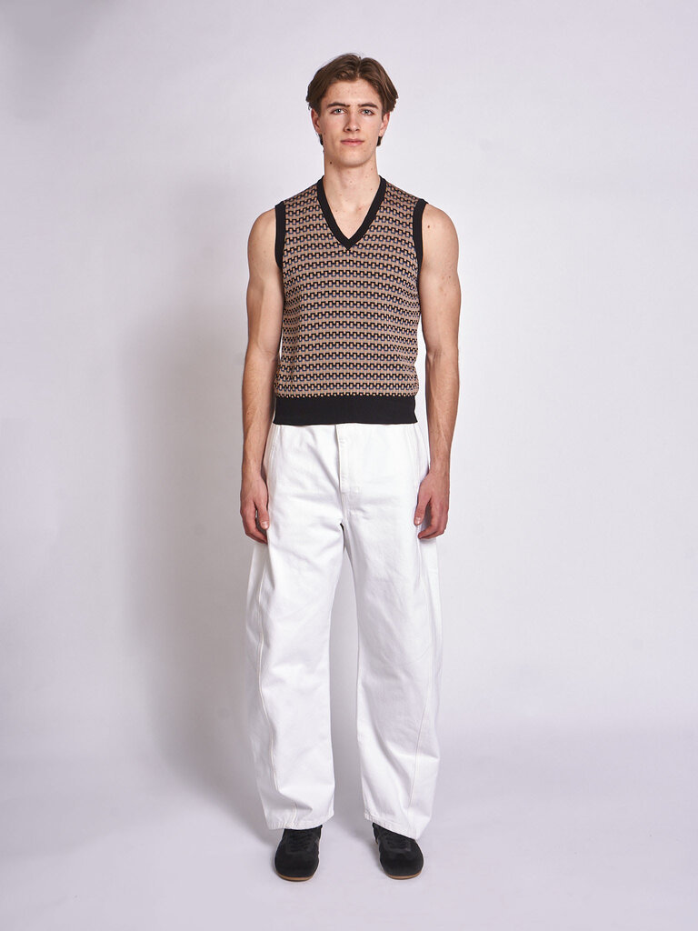 Lemaire Débardeur V Neck Jacquard Noir/Beige/Bleu