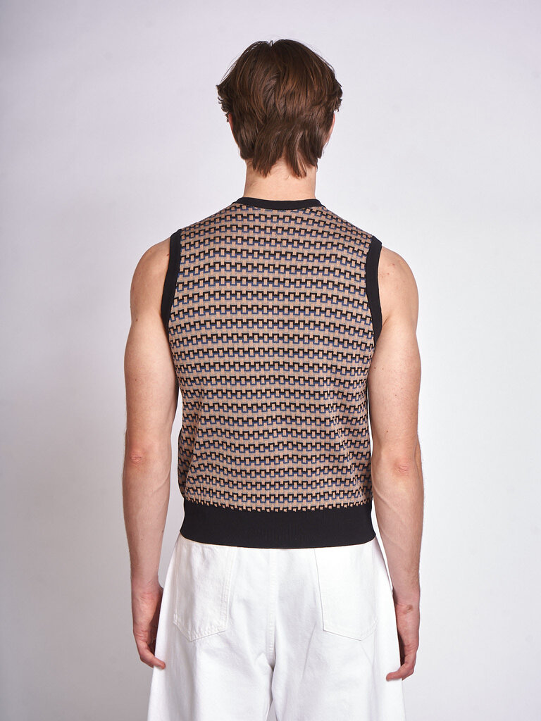 Lemaire Débardeur V Neck Jacquard Noir/Beige/Bleu