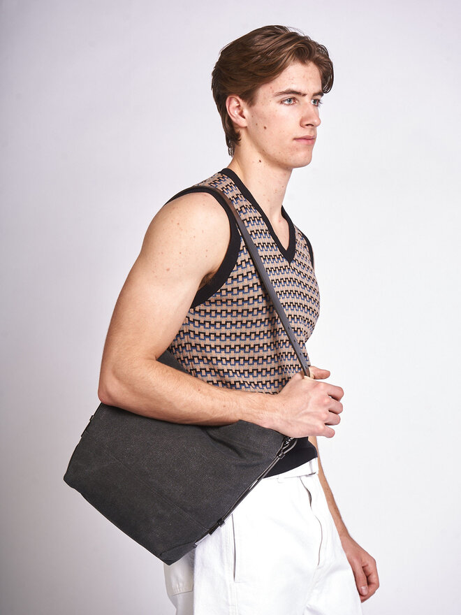 Lemaire: Ash Black Small Belted Tote Bag | Men's Designer Clothes